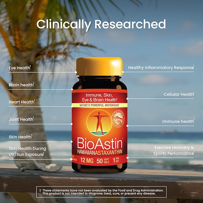 Nutrex Hawaii BioAstin Hawaiian Astaxanthin - 12mg, 50 Softgels - Farm-Direct Premium Antioxidant Supplement to Support Eye, Skin, Joint & Immune System Health - Non-GMO & Gluten-Free