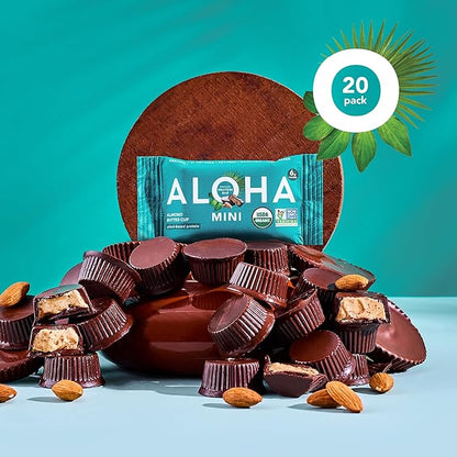 ALOHA Organic Plant Based Protein Bar MINIS | Almond Butter Cup | GLP-1 Friendly, 20 Count, 24g Bars | Vegan, Low Sugar, Gluten Free, Low Carb, Non-GMO, No Stevia, No Soy, No Sugar Alcohols