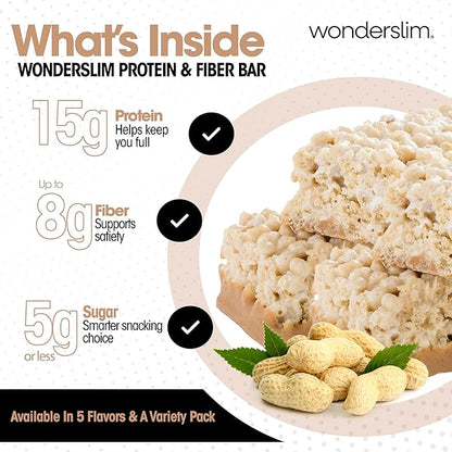 Wonderslim High Fiber Protein Bars, Fluffy Nutter | 15g Protein, 7g Fiber | Low Sugar, Low Carb | Healthy Indulgence | Satisfying, Supports Energy & On-the-Go Convenience, 7 Pack