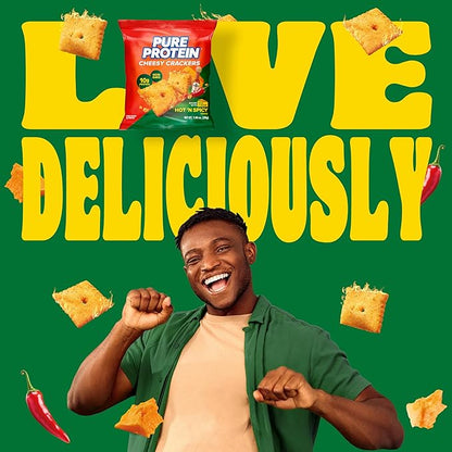 Pure Protein Cheesy Crackers, Hot and Spicy, High Protein Snack, 10G Protein, 1.34 oz, 12 Count