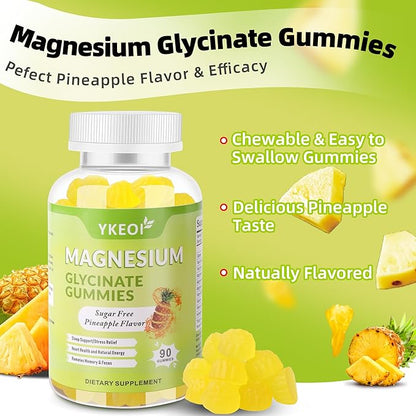 90 CT Magnesium Glycinate Gummies 500 mg with Ashwagandha,Sugar Free Magnesium Supplement Triple Magnesium Complex with Citrate,Malate,Vitamin C D3 B6,for Women and Men Kids Sleep Relaxation