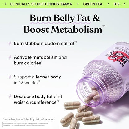Lemme Burn Belly Fat Capsules, Clinically Studied AMPK Metabolic Activator Actiponin Jiaogulan, 50% EGCG Green Tea Extract, Vitamin B6, Methyl B12 for Men and Women - 60 Count (Pack of 2)