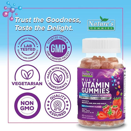 Multivitamin Gummies for Adults - Complete Multivitamin Gummy for Women & Men - Essential Vitamins & Minerals with Vitamins A, C, D, E, & High Potency B12 - Vegetarian Gummy Multivitamins - 60 Gummies