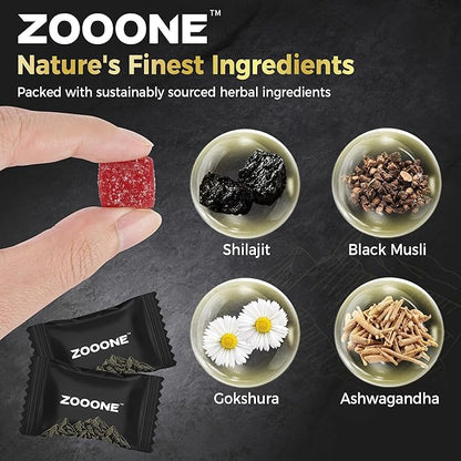 zooone Shilajit Himalayan Gummies with Ashwagandha & Black Musli Gokshura - Natural Energy No Artificial Fillers, Individual Packaging