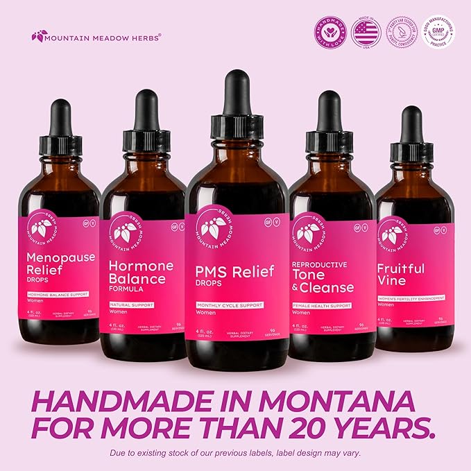 Mountain Meadow Herbs PMS Relief Drops | Liquid Herbal Supplement for Menstrual Period Discomfort | Hormonal Support for PMS Cramps, Mood Swings & Acne with Chaste Tree Berry (Vitex) & Wild Yam 4oz