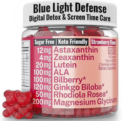 Rhodiola Rosea ALA Ginkgo Biloba Astaxanthin Lutein Zeaxanthin Bilberry Magnesium Glycinate Gummies for Eyes Brain Kids, Rhodiola ALA Capsules Pills Tincture Supplements Alt, 300mg 24mg 20mg 12mg 40mg