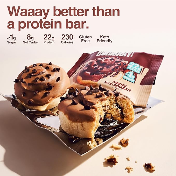 Legendary Foods Cinnamon Roll 22g Protein Bars – Gluten-Free, Low Carb Meal Option – Sweet Zero Sugar Snack, Keto-Friendly – 10-Pack High Protein Pre- or Post-Workout Nutrition Bars - Milk Chocolate