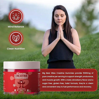 Creatine Monohydrate Gummies for Men & Women | 5000mg of Creatine Gummies per Serving | Sugar, Gluten Free & Halal | Pack of 90 for Pre Workout & Muscle Recovery | Strawberry Flavor