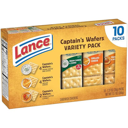 Lance Sandwich Crackers, Captain's Wafers, Variety Pack, 10 Individual Packs, 6 Sandwiches Each