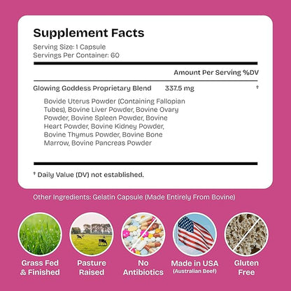 Female-Optimized Beef Organ Superfood (Beef Ovary Uterus, Liver, Kidney, Heart, & 6 More) - 100% Grass Fed & Finished, Pasture Raised Cattle, 3rd Party Tested - Nourish Your Inner Glow