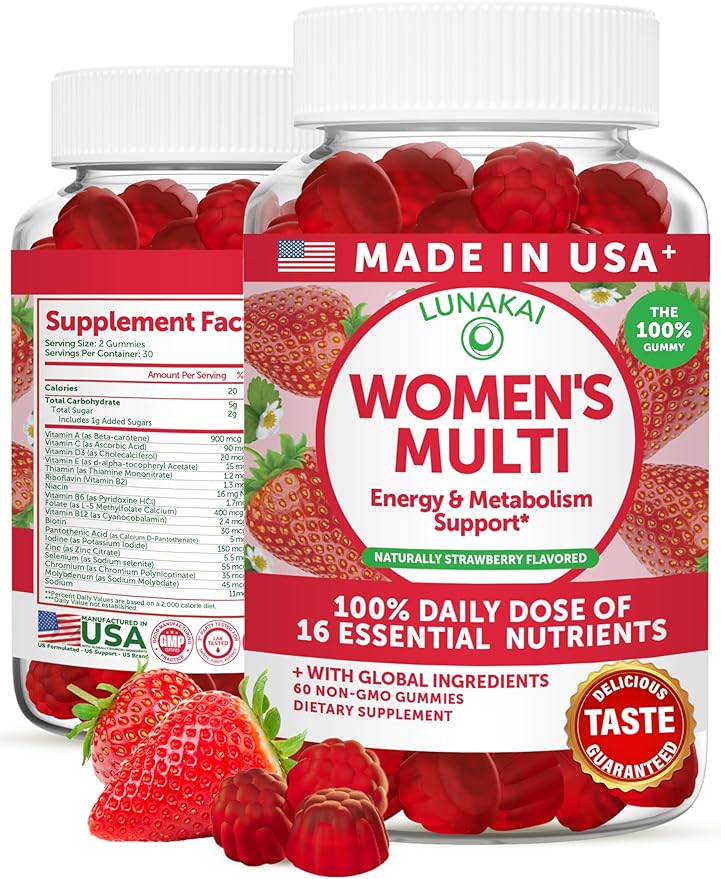 Lunakai USA Made Womens Multivitamin Gummies - Delicious Daily Dose with 16 Multi Vitamins for Women - Energy & Immune Support, Non-GMO, 60 Ct