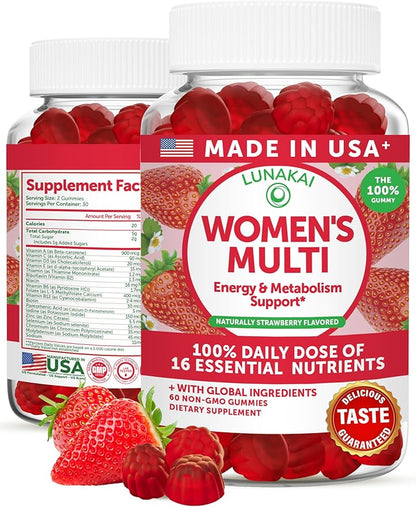 Lunakai USA Made Womens Multivitamin Gummies - Delicious Daily Dose with 16 Multi Vitamins for Women - Energy & Immune Support, Non-GMO, 60 Ct
