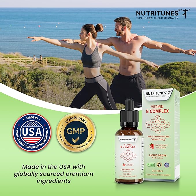 Liquid Vitamin B Complex – High-Potency and Complete B-Vitamin Drops for Energy, Metabolism, and Immune Support – Strawberry Flavored, Non-GMO, Sugar-Free – 60 Servings (2oz)