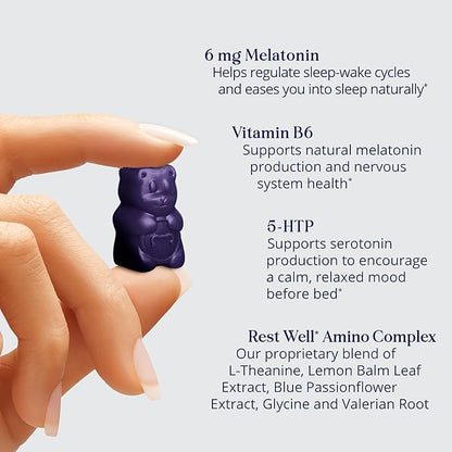 Sugarbear Sleep Gummy 3 Month Supply, Extra Strength Melatonin 6mg, for Men & Women, Vegan Vitamin B6, L-Theanine, 5 HTP, Valerian, Sleep Aid for Adults & Teens, Certified Kosher, Halal, Cruelty-Free