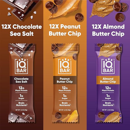 IQBAR Clean Plant Protein Bars - Chocolate Lovers Variety - 36 Count - Keto, Vegan, High Fiber, Gluten and Dairy Free, Low Sugar Snack - Brain and Body Nutrients for Focus, Energy, Meal Replacement