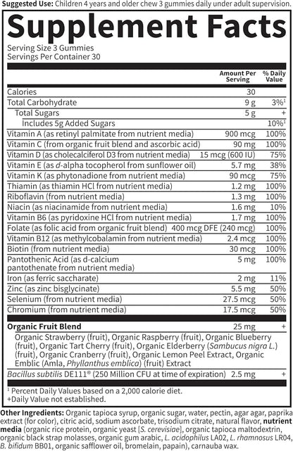 Kids Multivitamin Gummy with Iron + Probiotics for Immune Health & Digestion: Vitamins D, C, E, B, Zinc for Energy & Development, Vitamin Code, Non-GMO, Gluten-Free, 90 Orange Gummies, 30 Day Supply