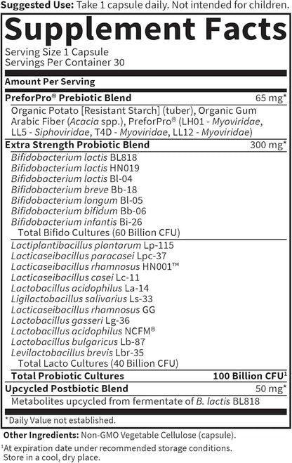 Garden of Life Dr. Formulated Pre, Post & Probiotics 100 Billion CFU Once Daily 3-in-1 Complete Probiotics, Prebiotics & Postbiotics Supplement for Women and Men – Extra Strength, 30 Day Supply