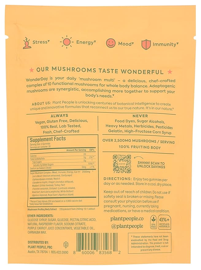 Plant People WonderDay Mushroom Gummies, 60 CT