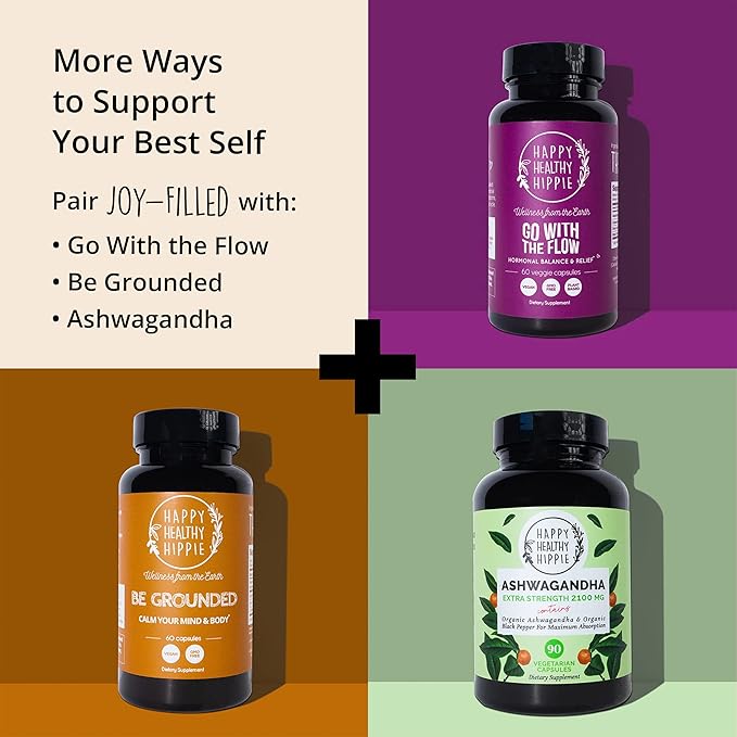 Joy-Filled Mood Support Supplement - 7 Herb Complex + St. Johns Worts (120 Ct) | Stress Relief Supplement with Rhodiola Rosea, Eleuthero | Helps Calm The Mind & Body | 100% Plant-Based Happy Pills