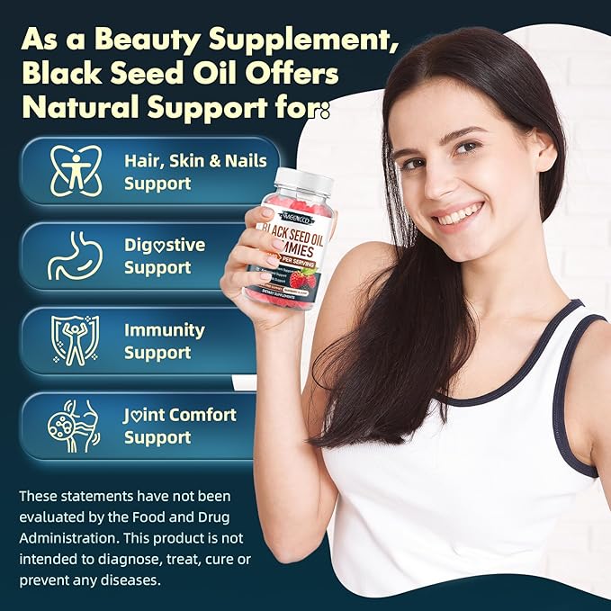 MEENCCD 2 Pack Black Seed Oil Gummies, Nigella Sativa Black Seed Oil Supplement for Antioxidant Support, Vegan, Non-GMO, Suagr-Free, Raspberry Flavor, 120 Count