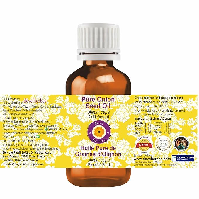 Deve Herbes Pure Onion Seed Oil (Allium cepa) Cold Pressed 10ml (0.33 oz)