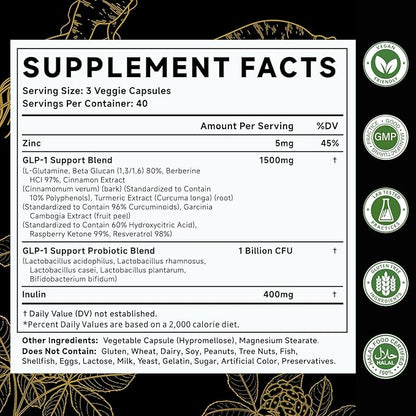 GLP-1 Support Probiotic Blend Capsules 120 Count - Glp1 Booster with Berberine, 1 Billion CFU, 5 Probiotic Strains - 1500mg Glp1 Blend Supplements, for Gut Health, Digestive Wellness Support