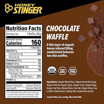 Honey Stinger Organic Chocolate Waffle, Energy Stroopwafel for Exercise, Endurance and Performance, Sports Nutrition for Home & Gym, Pre and Post Workout, 16.96 Ounces (Pack of 16)