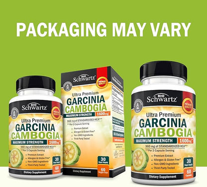 Garcinia Cambogia Weight Loss Pills - Maximum Strength Appetite Suppressant & Fat Burner for Men & Women - 1600mg Natural Extract & 960mg HCA - Metabolism Booster & Carb Blocker Capsules - 60Ct