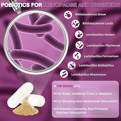 Menopause Supplements for Women, 120 Billion CFU Womens Probiotic, 13-in-1 Herbs Complex for Menopause Relief, Hormone Balance, Hot Flashes, Mood Swings, Night Sweats (60 Capsule)