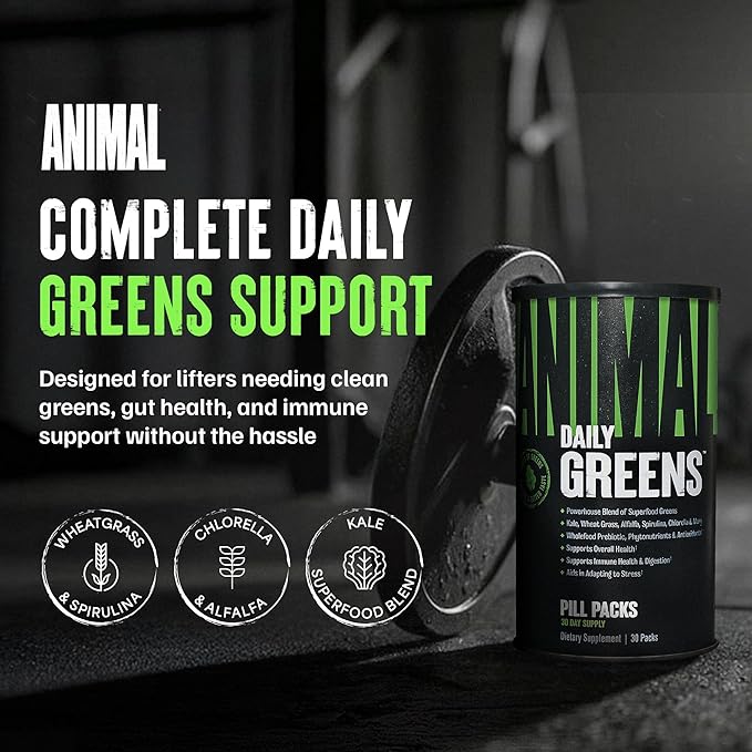 Animal Daily Greens Pill Packs - Kale, Wheat Grass, Alfalfa & More - Convenient Prebiotic and Probiotic Superfood Blend for Superior Digestion, Gut Health, and Immunity For Men & Women - 30 Day Supply