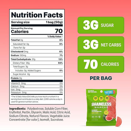 Shameless Snacks - Healthy Low Calorie Snacks, Low Carb Keto Gummies (Gluten Free Candy) - 6 Pack Wassup Watermelon