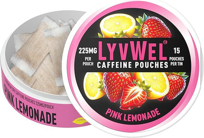 LyvWel Ultra Caffeine Pouch – Pink Lemonade – 225mg Natural Caffeine with Guarana – Tart, Refreshing Energy for Focus & Endurance – 1-Pack (15 Pouches)