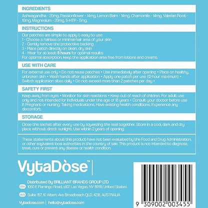 Natural Melatonin-Free Herbal Sleep Patches for Adults - No Added Hormones - 8-Hour Time-Release Formula - Ashwagandha, Magnesium, Passionflower, Valerian Root, Lemon Balm & Chamomile