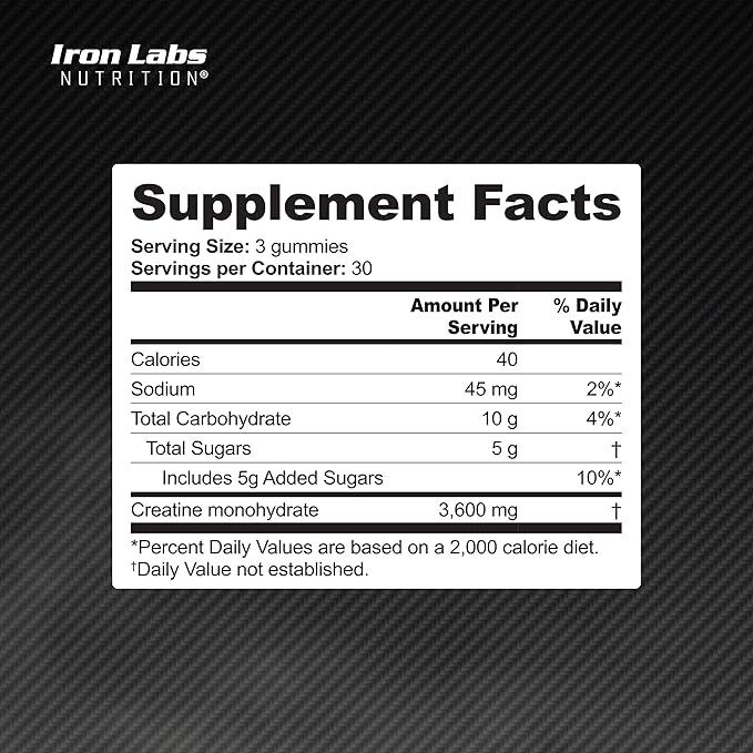 Iron Labs Nutrition Creatine Monohydrate Gummies (180 Gummy Bears) - 3600mg Per Serving - LAB Tested - Strawberry Flavor - High Strength Creatina for Men & Women (180 Vegan Gummys)