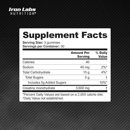 Iron Labs Nutrition Creatine Monohydrate Gummies (180 Gummy Bears) - 3600mg Per Serving - LAB Tested - Strawberry Flavor - High Strength Creatina for Men & Women (180 Vegan Gummys)