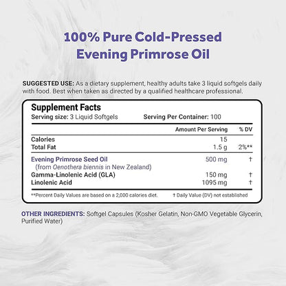 Naturalis Evening Primrose Oil (Cold Pressed) | 100% Natural from New Zealand | Non-GMO, Soy & Gluten Free, Zero Filler | 300 Mini-Softgels