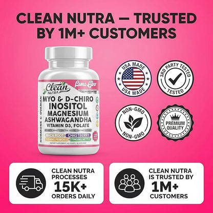 Myo Inositol D Chiro Inositol Supplement for Women - Hormone Balance with Magnesium Ashwagandha Vitamin D3 Folate Maca Root Chasteberry Evening Primrose | Ovarian Support Capsules 120 Count
