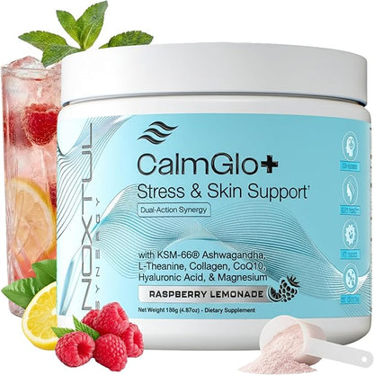 Daily Stress & Skin Support Drink Powder – Adaptogen Cortisol Reducer with Ashwagandha KSM-66, L-Theanine, Magnesium & Collagen Peptides – Mood, Focus & Hydration - Raspberry Lemonade, 30 Servings