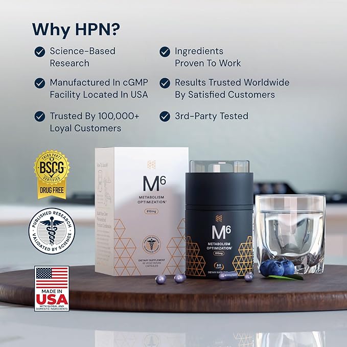 High Performance Nutrition Metabolism Booster, HPN M(6) Fat Burner, Natural Weight Loss Supplement, Support Lean Muscle, Increase Energy, Vegan Friendly, Clinically Tested, 60 Capsules