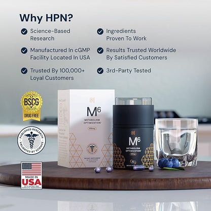 High Performance Nutrition Metabolism Booster, HPN M(6) Fat Burner, Natural Weight Loss Supplement, Support Lean Muscle, Increase Energy, Vegan Friendly, Clinically Tested, 60 Capsules