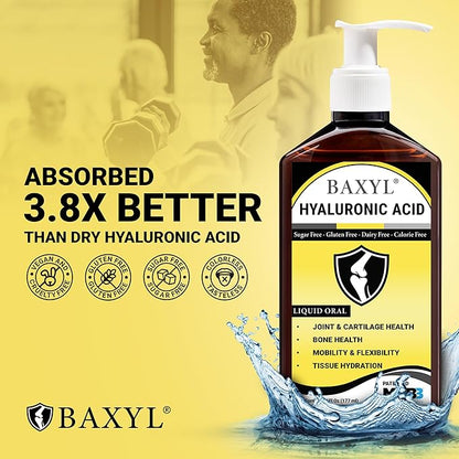 BAXYL - Liquid Hyaluronic Acid for Joint Relief Supplement (Vegan, Gluten-Free, Non-GMO, Patented Oral MHB3) (2 Pack)