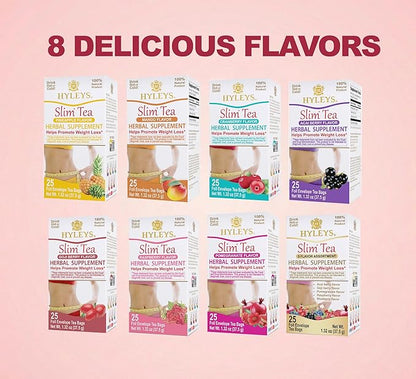 HYLEYS Slim Tea 5 Flavor Assortment - Weight Loss Herbal Supplement Cleanse and Detox - 25 Tea Bags (12 Pack) - Assorted Tea Variety Pack