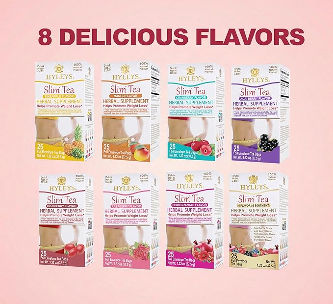 Hyleys Slim Tea Acai Berry Flavor - Weight Loss Herbal Supplement Cleanse and Detox - 25 Tea Bags (12 Pack)