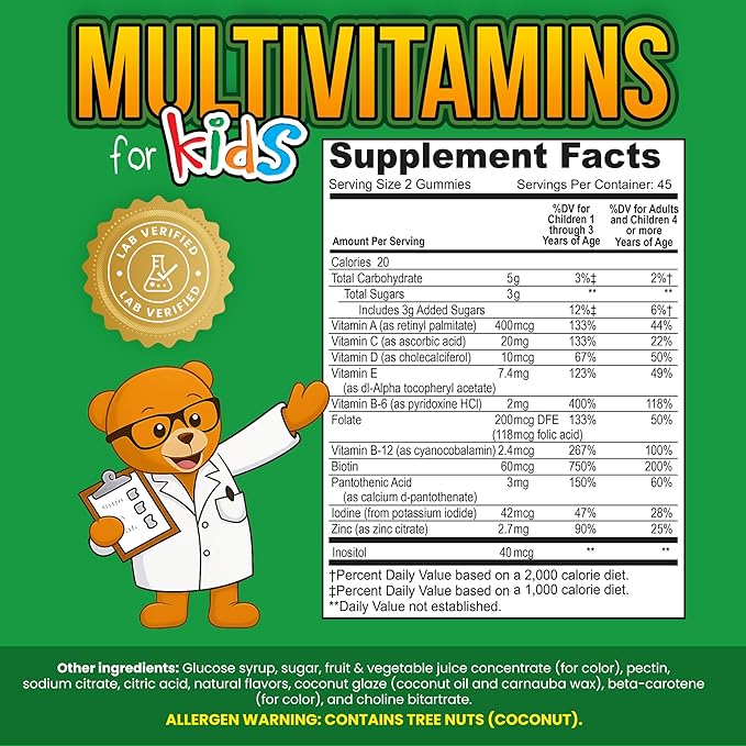 Kids Multivitamin Gummies – 11 Essential Kids Vitamins for Ages 2+, Gelatin-Free, Vegan, Halal, Gluten & Dairy Free, Natural Flavors, 45 Days Supply - 90 Count