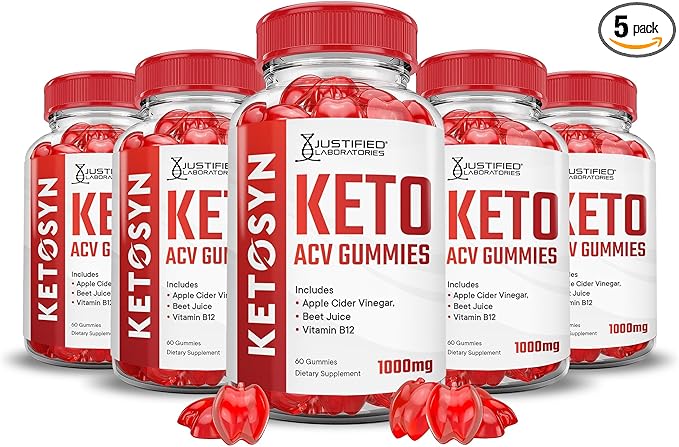 Justified Laboratories (5 Pack Ketosyn Keto ACV Gummies Advanced Formula 1000MG Ketosyn Keto Gummies Apple Cider Vinegar Formulated with Pomegranate Beet Juice Powder B12 Vegan Non GMO 300 Gummys