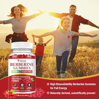 2 Pack Berberine Gummies with Ceylon Cinnamon, 2000mg Berberine HCL Supplement for Women & Men, Sugar Free, Vegan, Non-GMO, Gluten-Free, Raspberry Flavor-120 Count