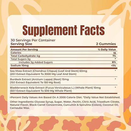 TrueSeaMoss Gummies 3000mg – Irish Sea Moss with Bladderwrack & Burdock Root – 3-in-1 Formula – Fruity Flavor – 60 Gummies