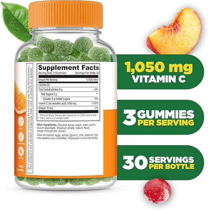 Lifeable Vitamin C - Great Tasting Natural Flavor Gummy Supplement - Vegetarian GMO-Free Chewable Vitamins - for Immune Support - 90 Gummies (1050 mg)