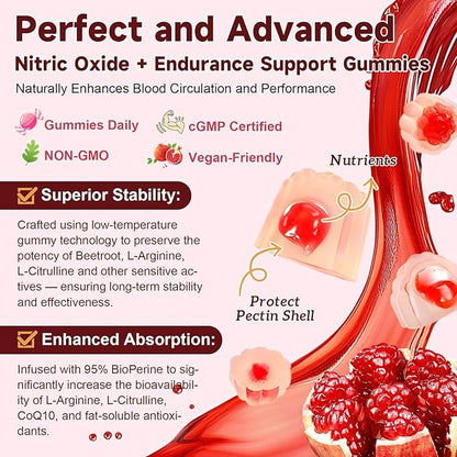 Totaria Beet Root Gummies - Beetroot Supplement with Grape Seed, Pomegranate, Vitamin C, B12 & B3 - Nitric Oxide Gummies for Heart, Energy, Muscle & Circulation Support Vegan, Non-GMO, Sugar Free