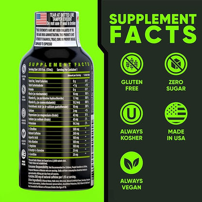 Vitamin Energy Workout+ Extra Strength Energy Shot Sour Apple 10 Pack, 260mg Natural Caffeine, Pre-Workout, B-Vitamins, Minerals, Endurance & Performance, Zero Sugar, Gluten-Free, Vegan, 1.93 fl oz